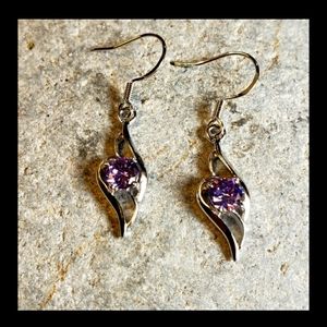 Amethyst CZ 14K White Gold-Plated Dangle Earrings